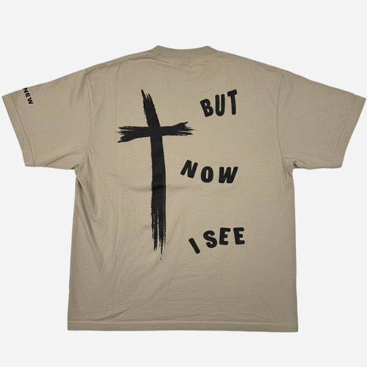 oatmeal colored christian merch shirt with but now i see next to a cross from faith-based apparel brand CRE8NEW
JESUS LOVES YOU