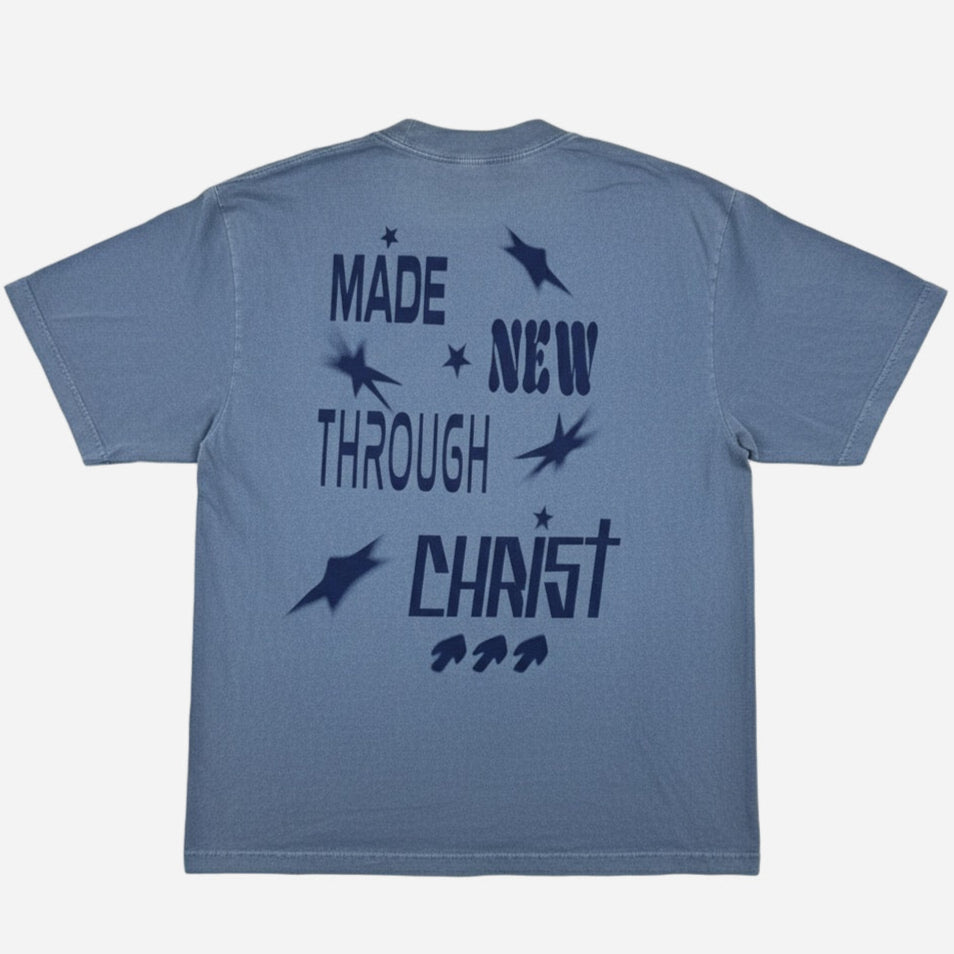 blue-oversized-y2k-cre8new christian merch with made new through christ on the back from faith-based apparel brand CRE8NEW
JESUS LOVES YOU