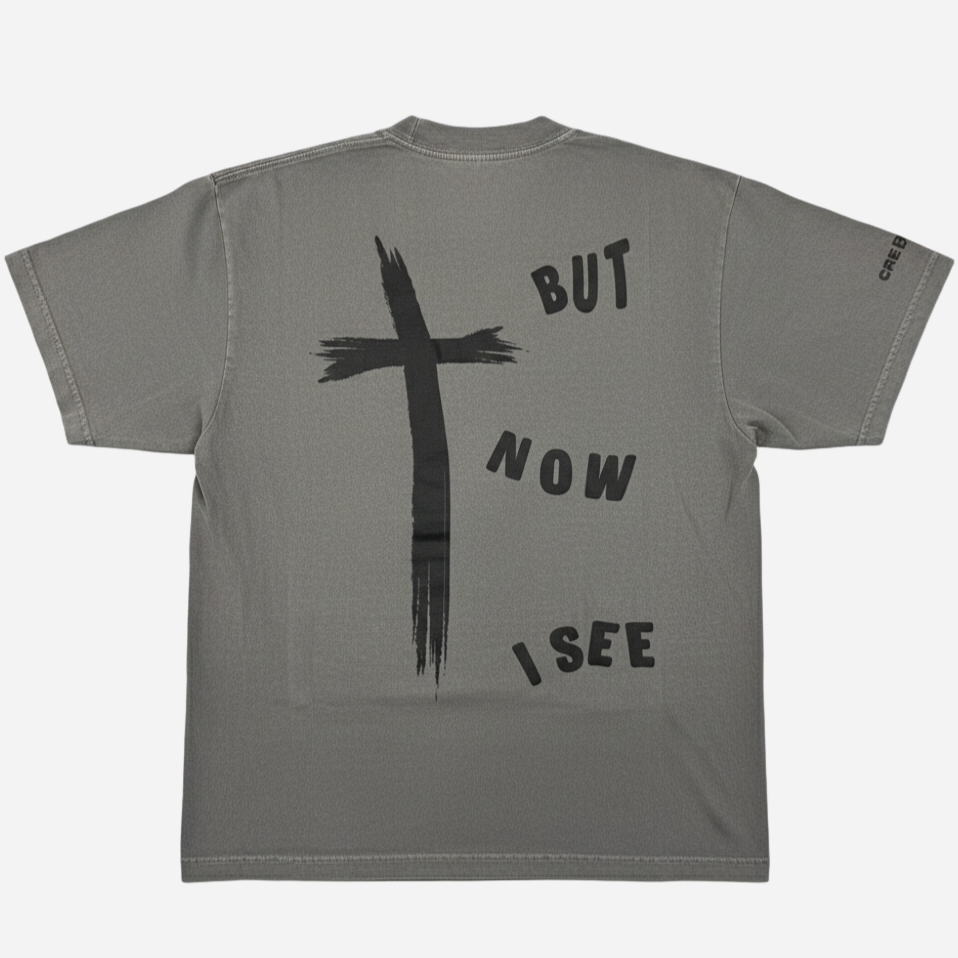 gray oversized christian merch that say i was blind but now i see with cross from faith-based apparel brand CRE8NEW
jesus loves you